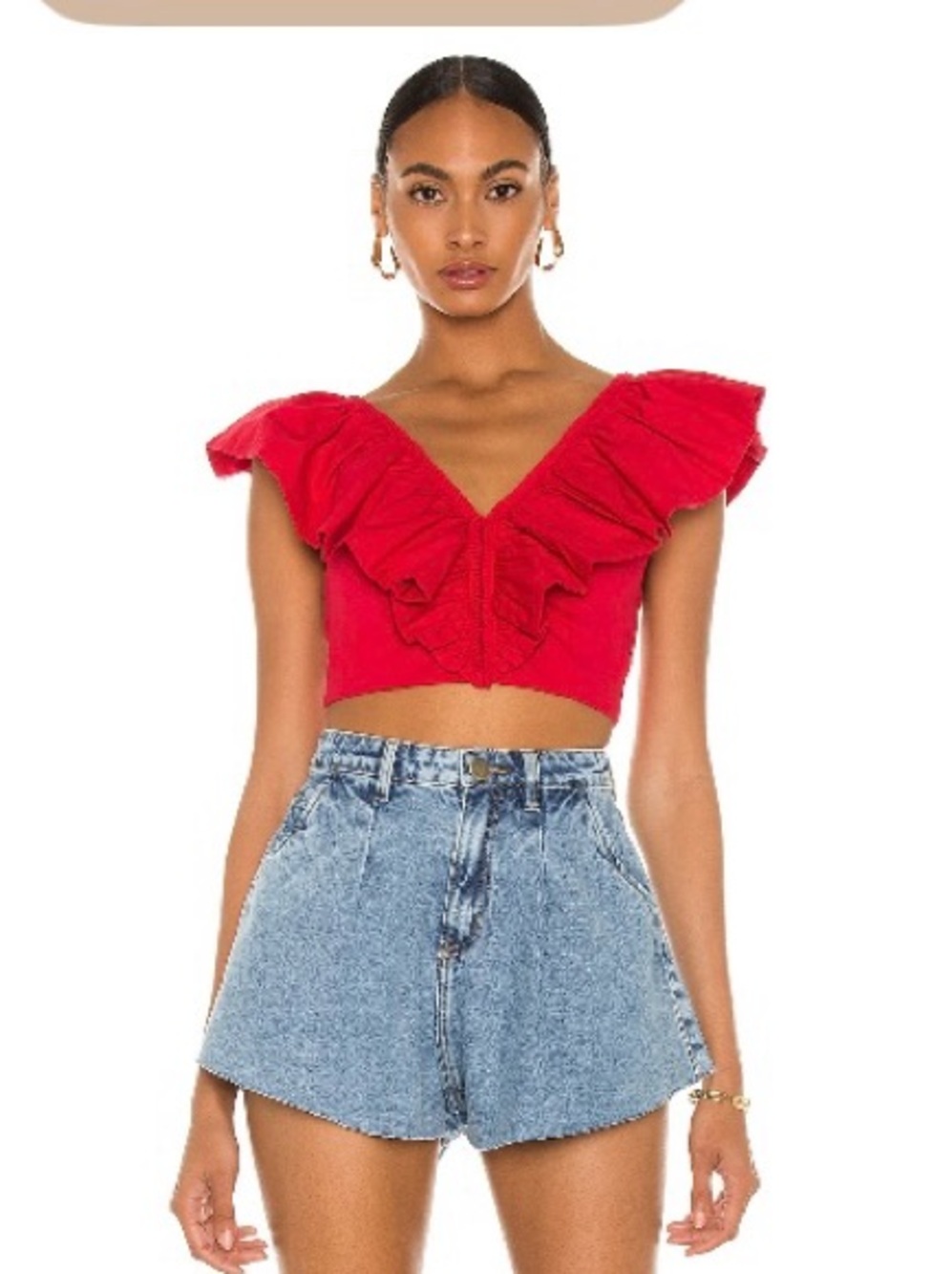 Revolve Ruffled V-Neck Red Crop Top